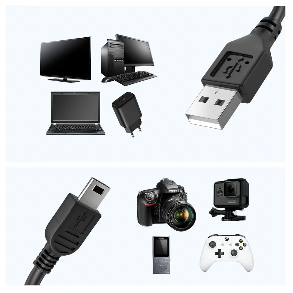 Avizar Câble USB vers Mini USB Charge Transfert Données 2m Noir — image 4