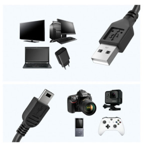 Avizar Câble USB vers Mini USB Charge Transfert Données 2m Noir