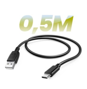 Avizar Câble USB vers USB-C 2A Compatible Android Auto et Apple Carplay 0.5m Noir