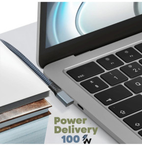 Avizar Câble USB-C 3 en 1 Charge 100W Résolution 4K Transfert 20Gbps Coudé 1m Gris