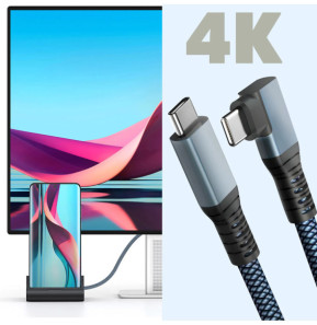 Avizar Câble USB-C 3 en 1 Charge 100W Résolution 4K Transfert 20Gbps Coudé 1m Gris