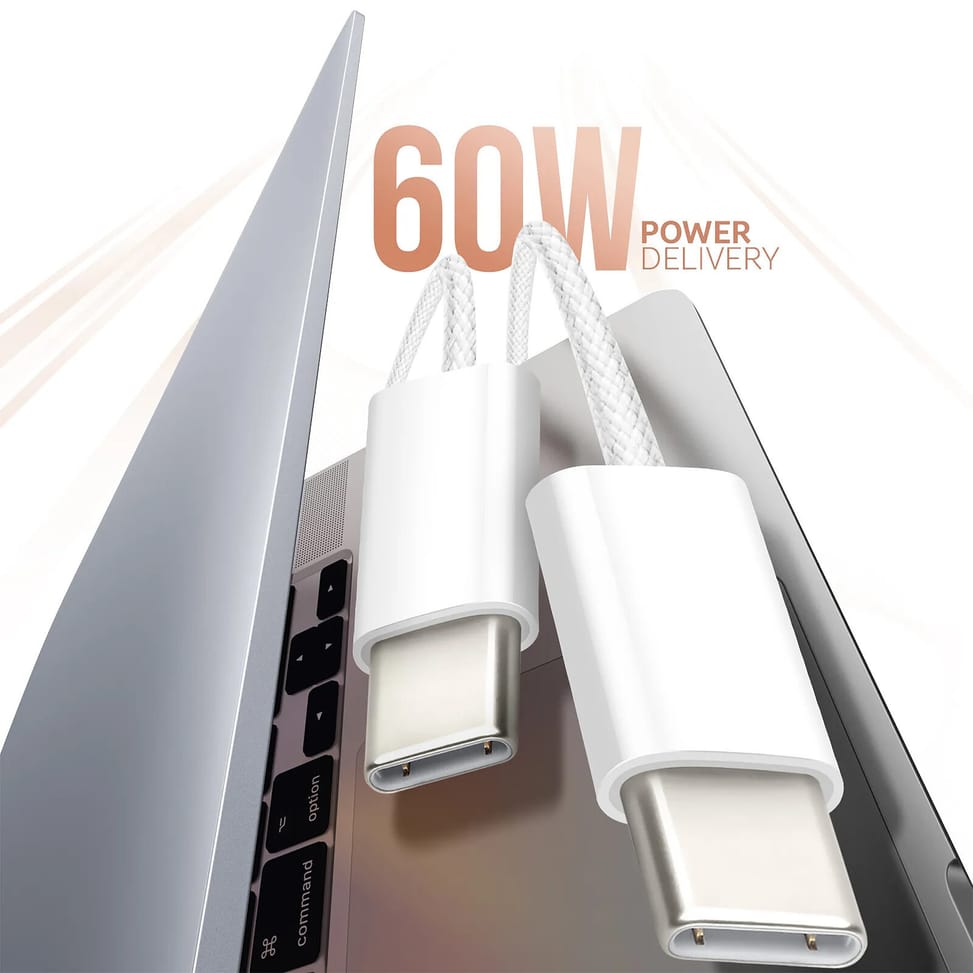 Avizar Câble USB-C vers USB-C 60W Power Delivery Longueur 1m Blanc — image 3