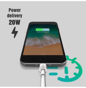 Avizar le USB Type C vers Lightning Power Delivery 20W Charge et Sycnhro 1m Blanc