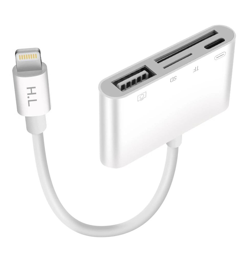 Avizar Lecteur carte iPhone / iPad Lightning vers USB / TF / Micro-SD / Lightning Blanc