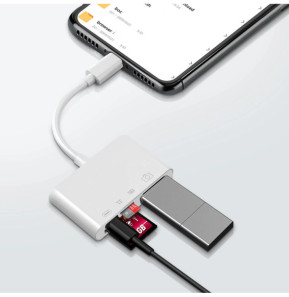 Avizar Lecteur carte iPhone / iPad Lightning vers USB / TF / Micro-SD / Lightning Blanc