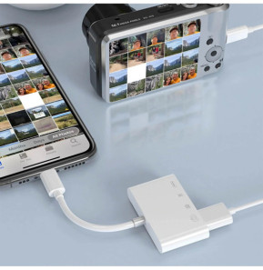 Avizar Lecteur carte iPhone / iPad Lightning vers USB / TF / Micro-SD / Lightning Blanc