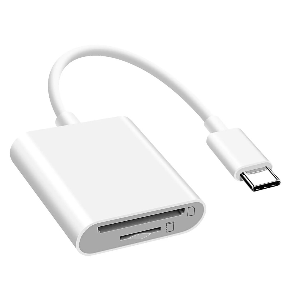 Avizar Lecteur Carte Universel pour micro SD SD TF, Adaptateur USB-C - Blanc