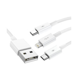 Baseus Cable 3 en 1 USB vers Lightning, USB-C et Micro USB 2.5A 15 mètres Blanc
