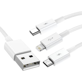 Baseus Cable 3 en 1 USB vers Lightning, USB-C et Micro USB 2.5A 15 mètres Blanc