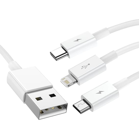 Baseus Cable 3 en 1 USB vers Lightning, USB-C et Micro USB 2.5A 15 mètres Blanc