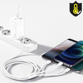 Baseus Cable 3 en 1 USB vers Lightning, USB-C et Micro USB 2.5A 15 mètres Blanc — image 4