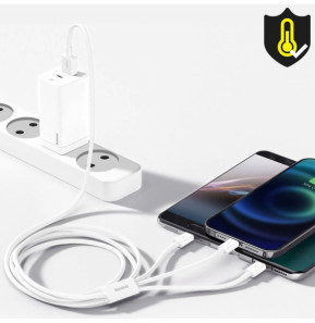Baseus Cable 3 en 1 USB vers Lightning, USB-C et Micro USB 2.5A 15 mètres Blanc
