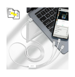 Baseus Cable 3 en 1 USB vers Lightning, USB-C et Micro USB 2.5A 15 mètres Blanc