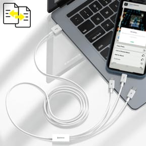 Baseus Cable 3 en 1 USB vers Lightning, USB-C et Micro USB 2.5A 15 mètres Blanc — image 5