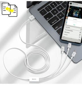 Baseus Cable 3 en 1 USB vers Lightning, USB-C et Micro USB 2.5A 15 mètres Blanc