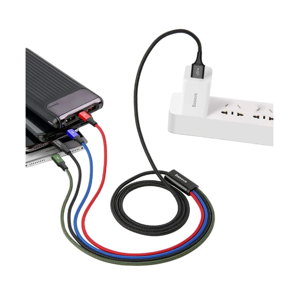 Baseus Câble 4-en-1 Lightning/2 USB-C/Micro-USB vers USB-A Fast Charge 3,5A 1,2m Noir — image 3