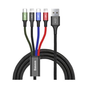 Baseus Câble 4-en-1 USB-C/2 Lightning/Micro-USB vers USB-A Fast Charge 3,5A 1,2m Noir