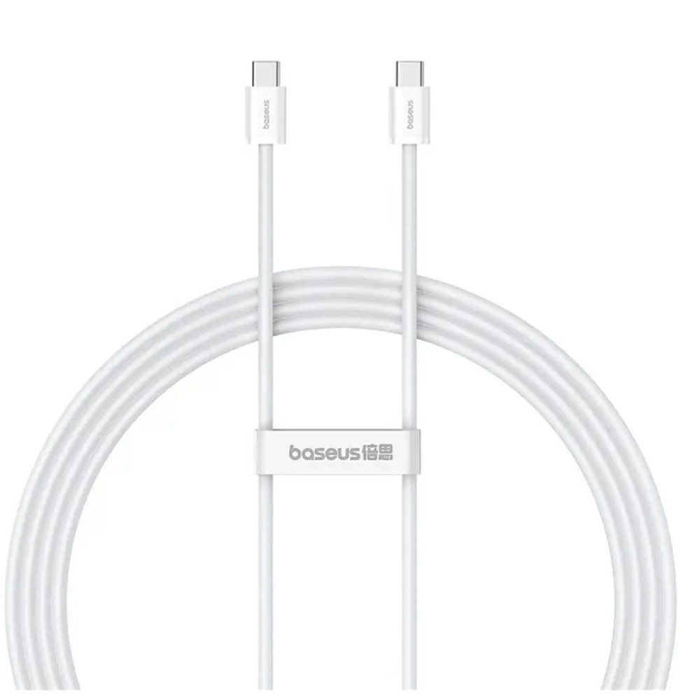 Baseus Câble de Données et de Charge Rapide USB-C / USB-C 30W PD 480 Mbps 1 mètre Blanc