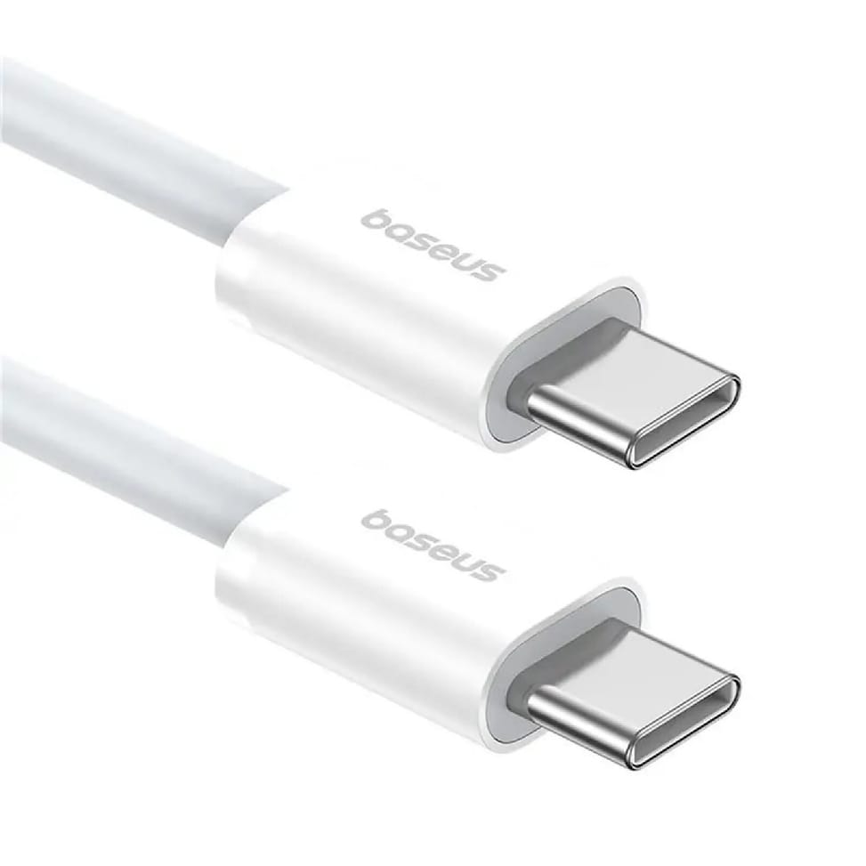 Baseus Câble de Données et de Charge Rapide USB-C / USB-C 30W PD 480 Mbps 1 mètre Blanc — image 2