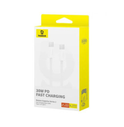 Baseus Câble de Données et de Charge Rapide USB-C / USB-C 30W PD 480 Mbps 1 mètre Blanc