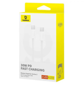 Baseus Câble de Données et de Charge Rapide USB-C / USB-C 30W PD 480 Mbps 1 mètre Blanc