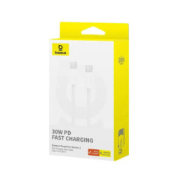 Baseus Câble de Données et de Charge Rapide USB-C / USB-C 30W PD 480 Mbps 2 mètres Blanc