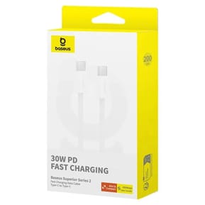 Baseus Câble de Données et de Charge Rapide USB-C / USB-C 30W PD 480 Mbps 2 mètres Blanc — image 3