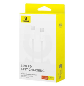 Baseus Câble de Données et de Charge Rapide USB-C / USB-C 30W PD 480 Mbps 2 mètres Blanc