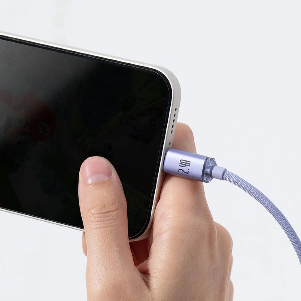 Baseus Câble Lightning vers USB 20W Modèle Crystal Shine Charge et Synchronisation 1,2m Lavande — image 3
