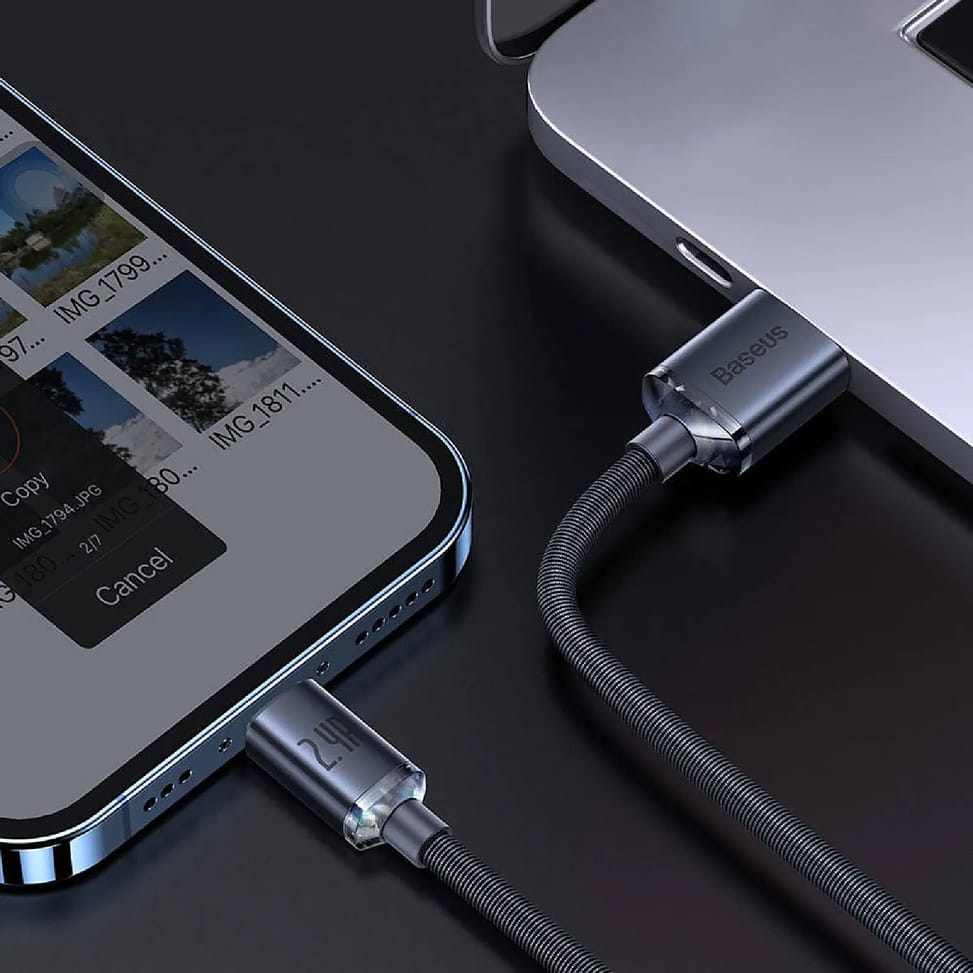 Baseus Câble Lightning vers USB 20W Modèle Crystal Shine Charge et Synchronisation 1,2m Noir — image 5