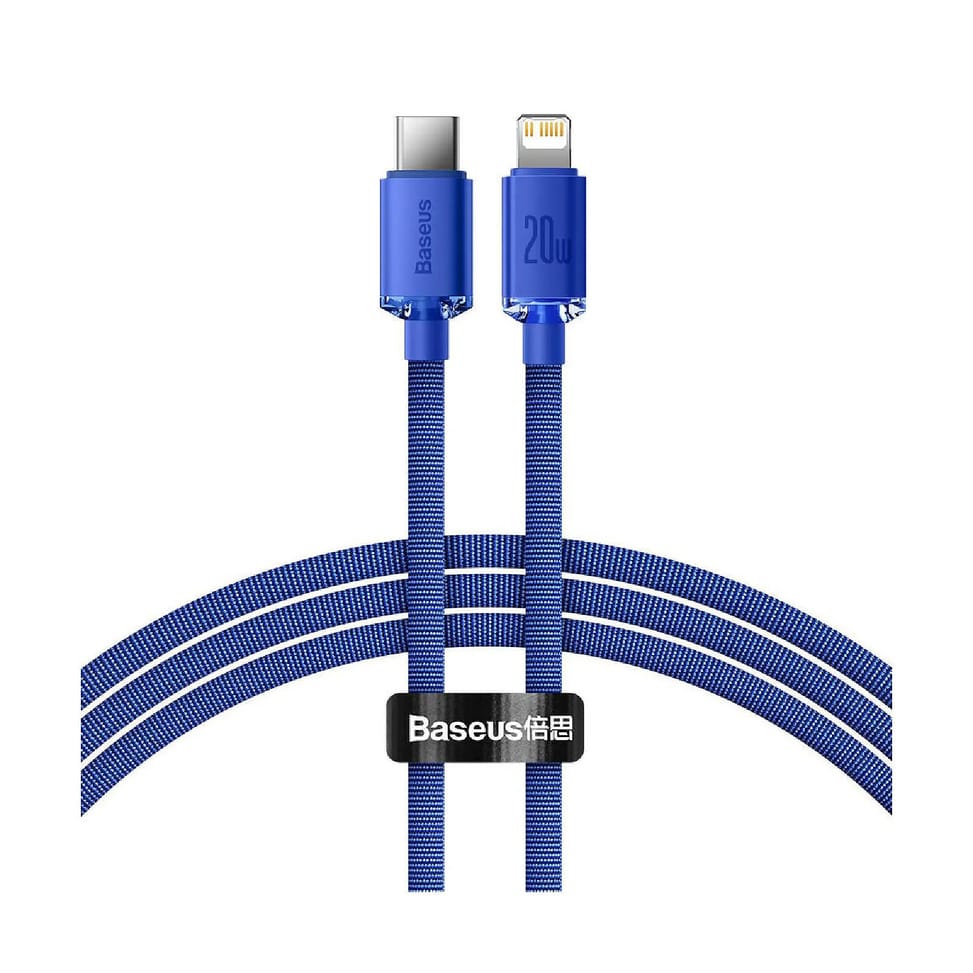 Baseus Câble Lightning vers USB-C 20W Crystal Shine Charge et Synchronisation 1,2m Bleu — image 2