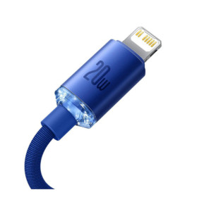 Baseus Câble Lightning vers USB-C 20W Crystal Shine Charge et Synchronisation 1,2m Bleu