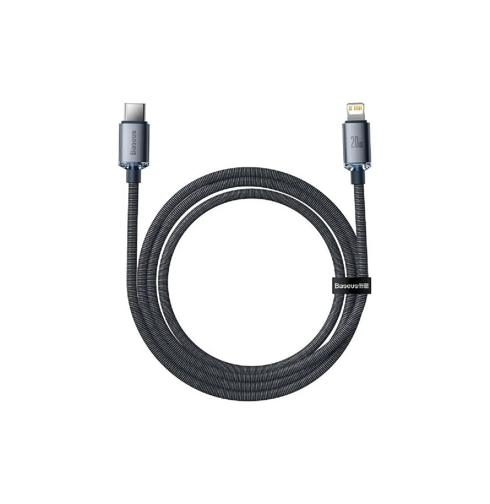 Baseus Câble Lightning vers USB-C 20W Crystal Shine Charge et Synchronisation 1,2m Noir