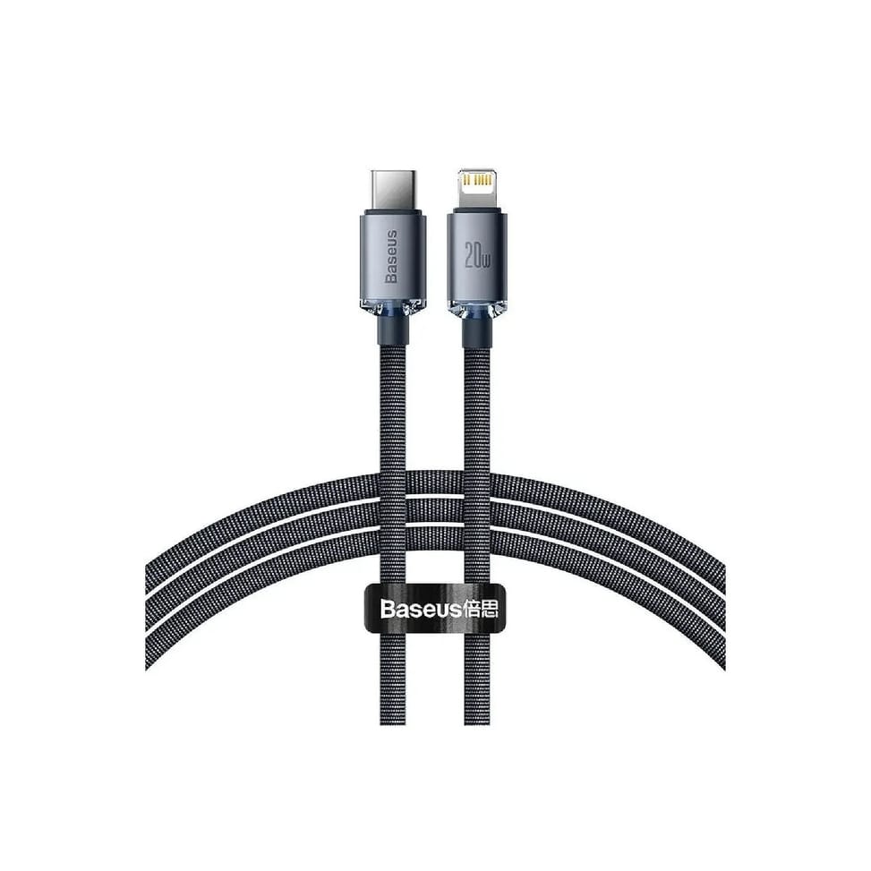 Baseus Câble Lightning vers USB-C 20W Crystal Shine Charge et Synchronisation 1,2m Noir — image 2
