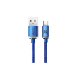Baseus Câble USB-C vers USB-A 100W Série Crystal Shine Charge et Synchronisation 1,2m Bleu