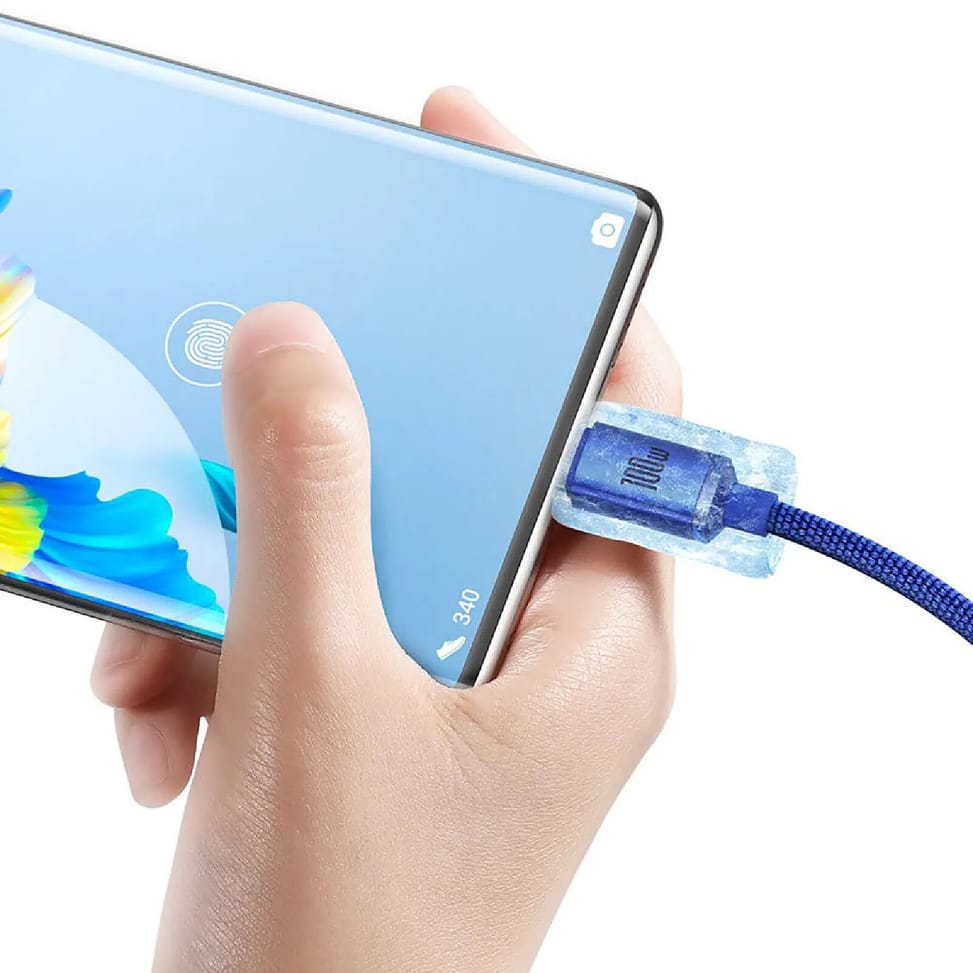 Baseus Câble USB-C vers USB-A 100W Série Crystal Shine Charge et Synchronisation 2m Bleu — image 4