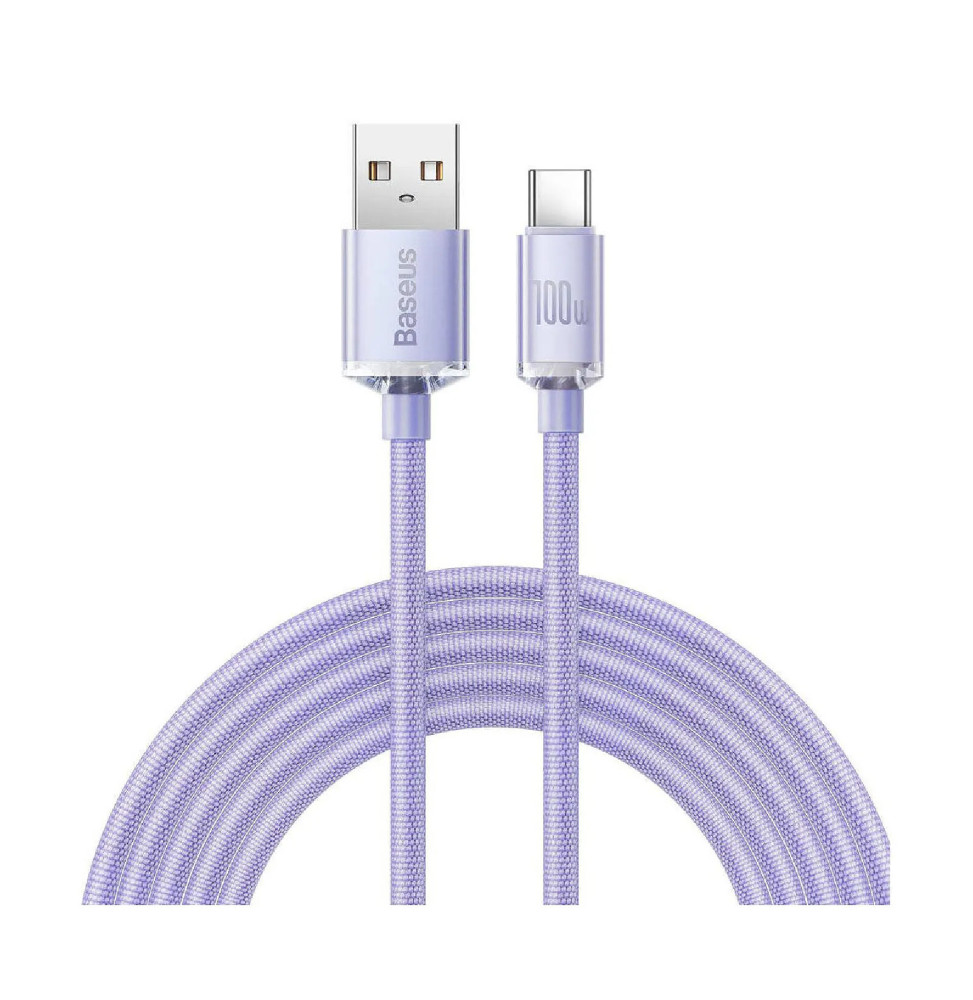 Baseus Câble USB-C vers USB-A 100W Série Crystal Shine Charge et Synchronisation 2m Lavande