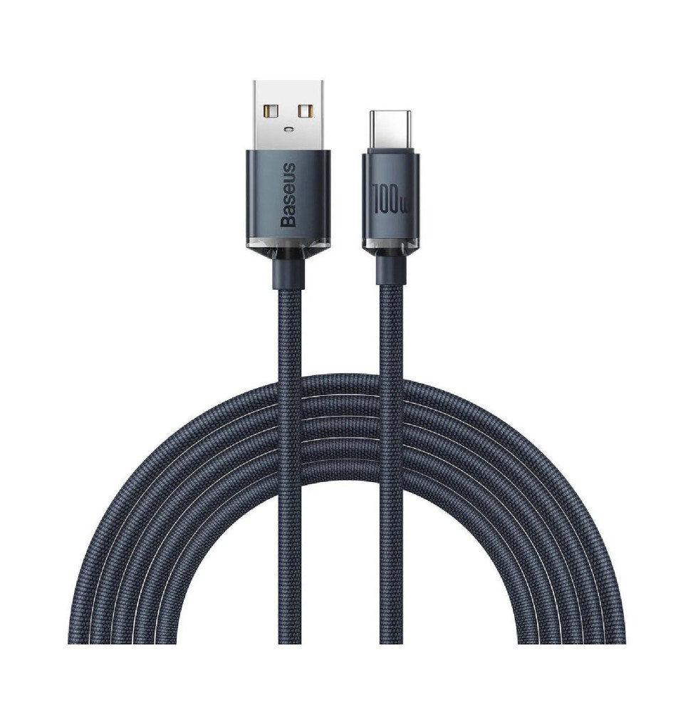 Baseus Câble USB-C vers USB-A 100W Série Crystal Shine Charge et Synchronisation 2m Noir