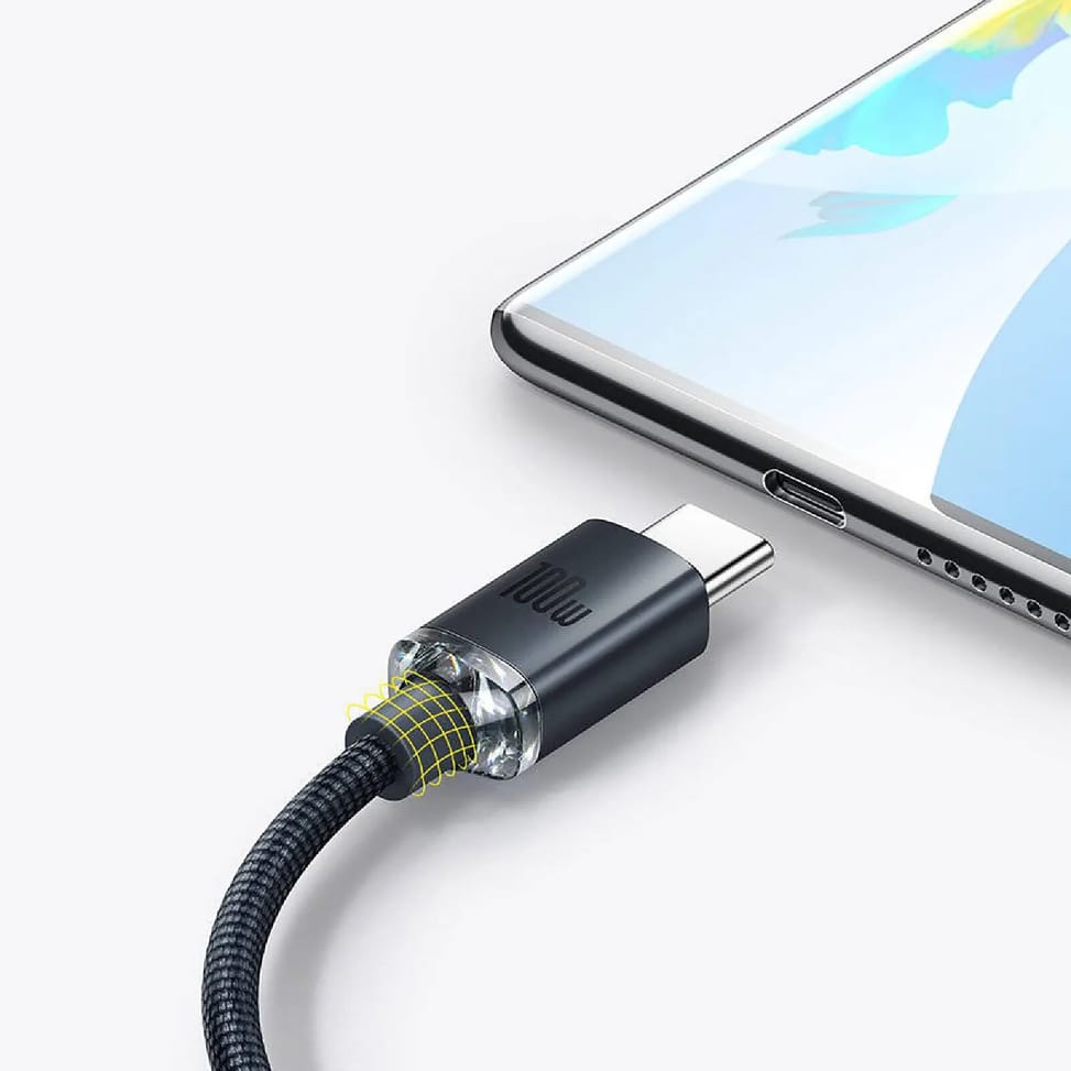 Baseus Câble USB-C vers USB-A 100W Série Crystal Shine Charge et Synchronisation 2m Noir — image 5