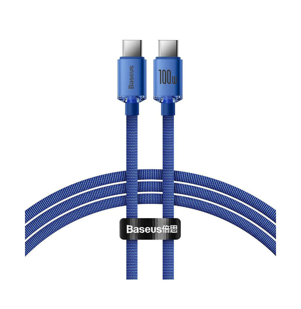 Baseus Câble USB-C vers USB-C 100W Série Crystal Shine Charge et Synchronisation 1,2m Bleu