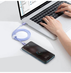 Baseus Câble USB-C vers USB-C 100W Série Crystal Shine Charge et Synchronisation 1,2m Lavande