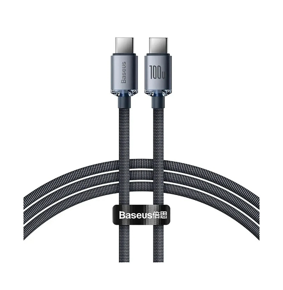 Baseus Câble USB-C vers USB-C 100W Série Crystal Shine Charge et Synchronisation 1,2m Noir