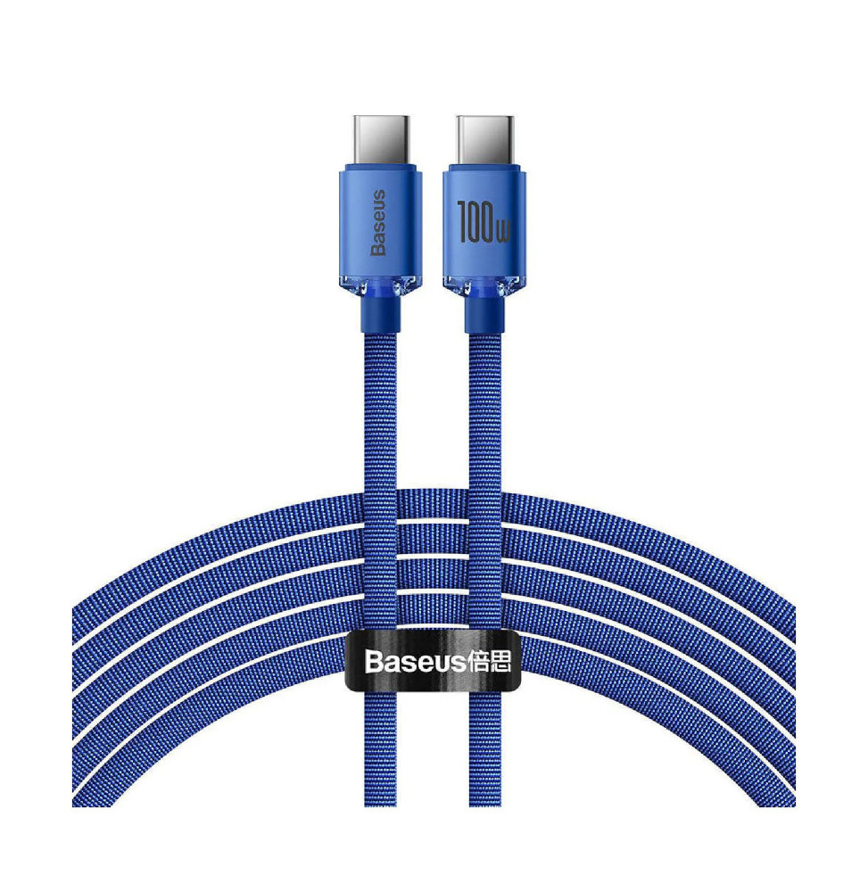 Baseus Câble USB-C vers USB-C 100W Série Crystal Shine Charge et Synchronisation 2m Bleu