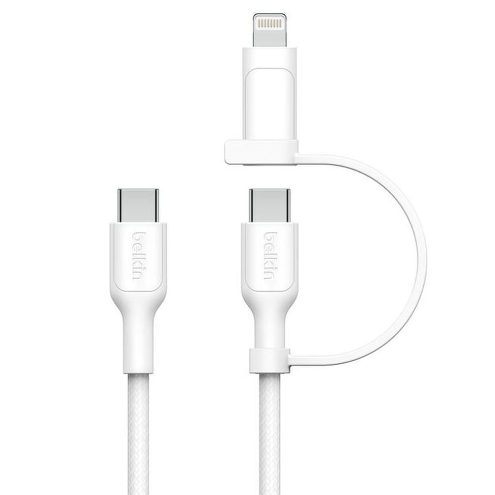 Belkin Boost Charge Pro Câble 2-en-1 USB-C et Lightning (Blanc) — image 2