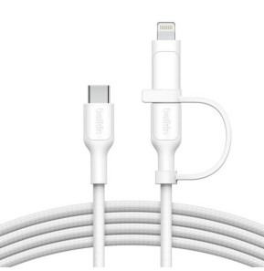 Belkin Boost Charge Pro Câble 2-en-1 USB-C et Lightning (Blanc)