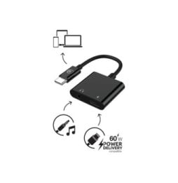 BigBen Connected Adaptateur Audio USB-C vers Jack 3.5mm et Charge USB-C 60W Compact 12cm Noir