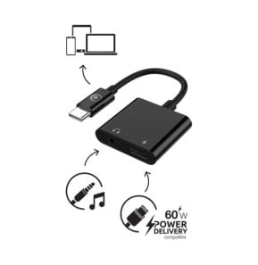 BigBen Connected Adaptateur Audio USB-C vers Jack 3.5mm et Charge USB-C 60W Compact 12cm Noir