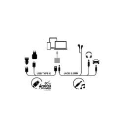BigBen Connected Adaptateur Audio USB-C vers Jack 3.5mm et Charge USB-C 60W Compact 12cm Noir