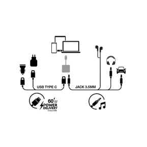 BigBen Connected Adaptateur Audio USB-C vers Jack 3.5mm et Charge USB-C 60W Compact 12cm Noir — image 3