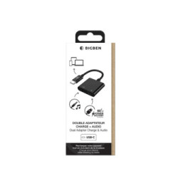 BigBen Connected Adaptateur Audio USB-C vers Jack 3.5mm et Charge USB-C 60W Compact 12cm Noir